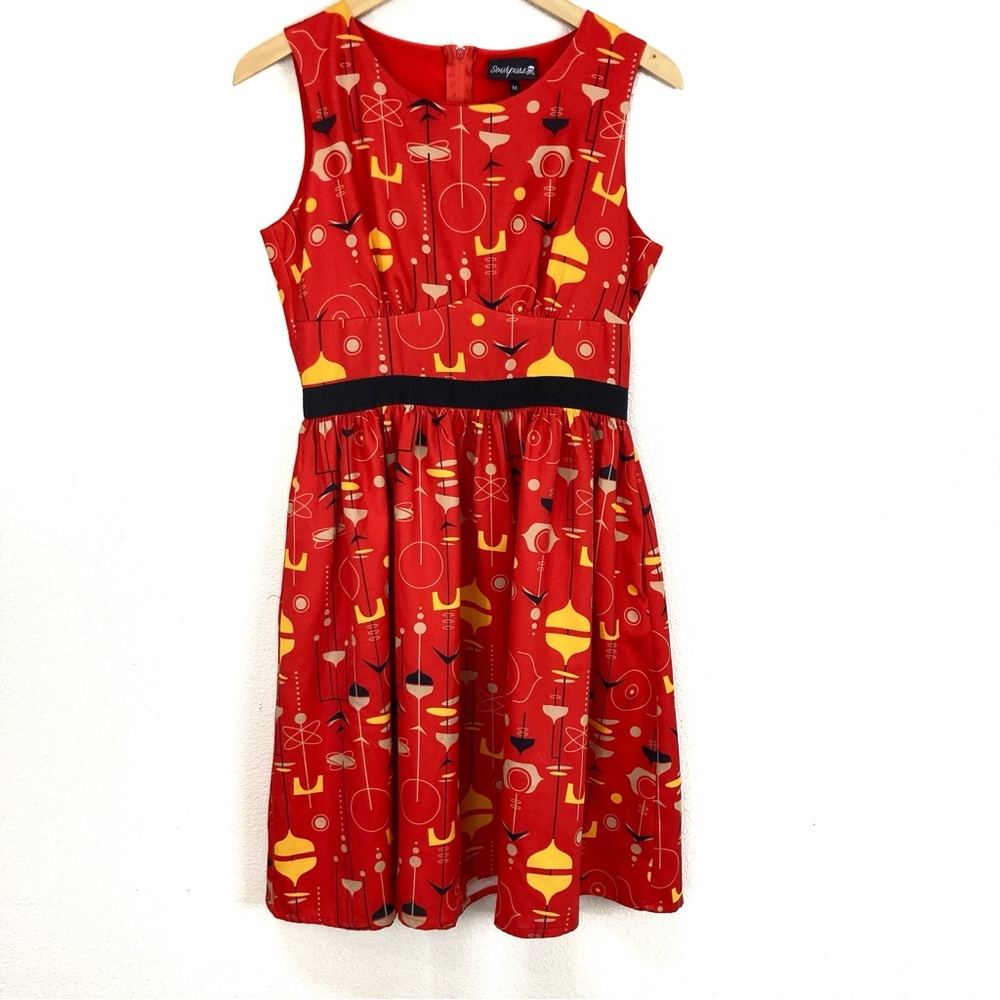 Sourpuss Retro Red Atomic Midcentury Modern Shift Dress Women’s Sz‎ Medium